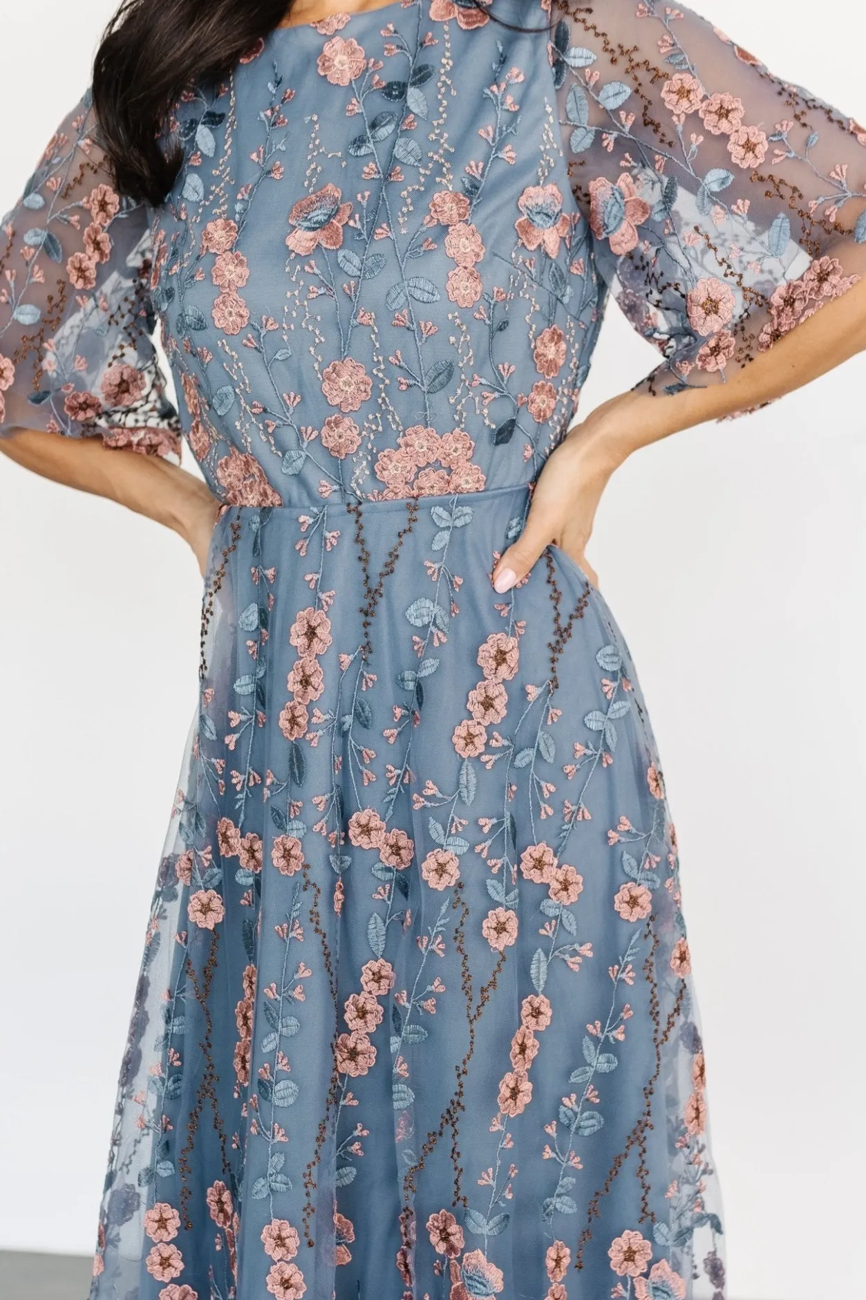 Best Baltic Born Arabella Embroidered Tulle Maxi Dress | Blue + Pink Blue+Pink