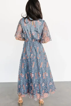 Best Baltic Born Arabella Embroidered Tulle Maxi Dress | Blue + Pink Blue+Pink