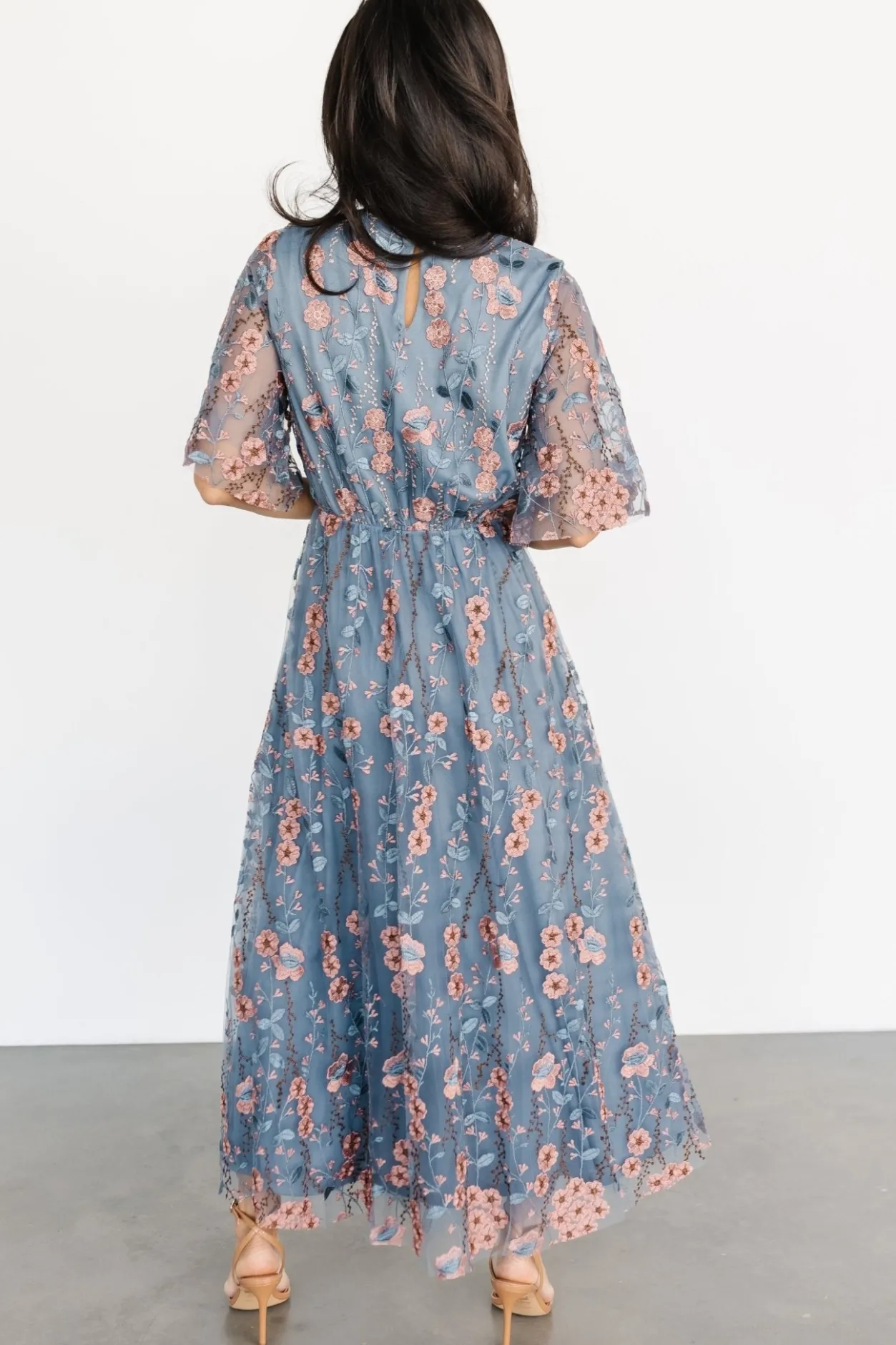 Best Baltic Born Arabella Embroidered Tulle Maxi Dress | Blue + Pink Blue+Pink