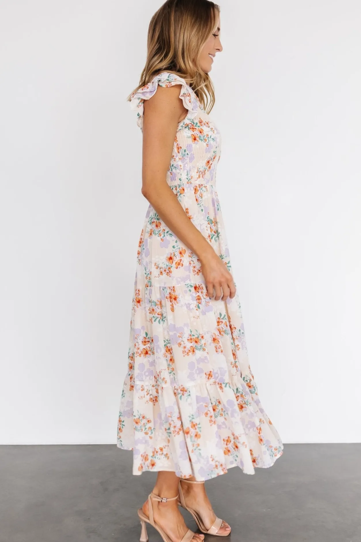 Clearance Baltic Born Arla Smocked Maxi Dress | Cream Floral CreamFloral