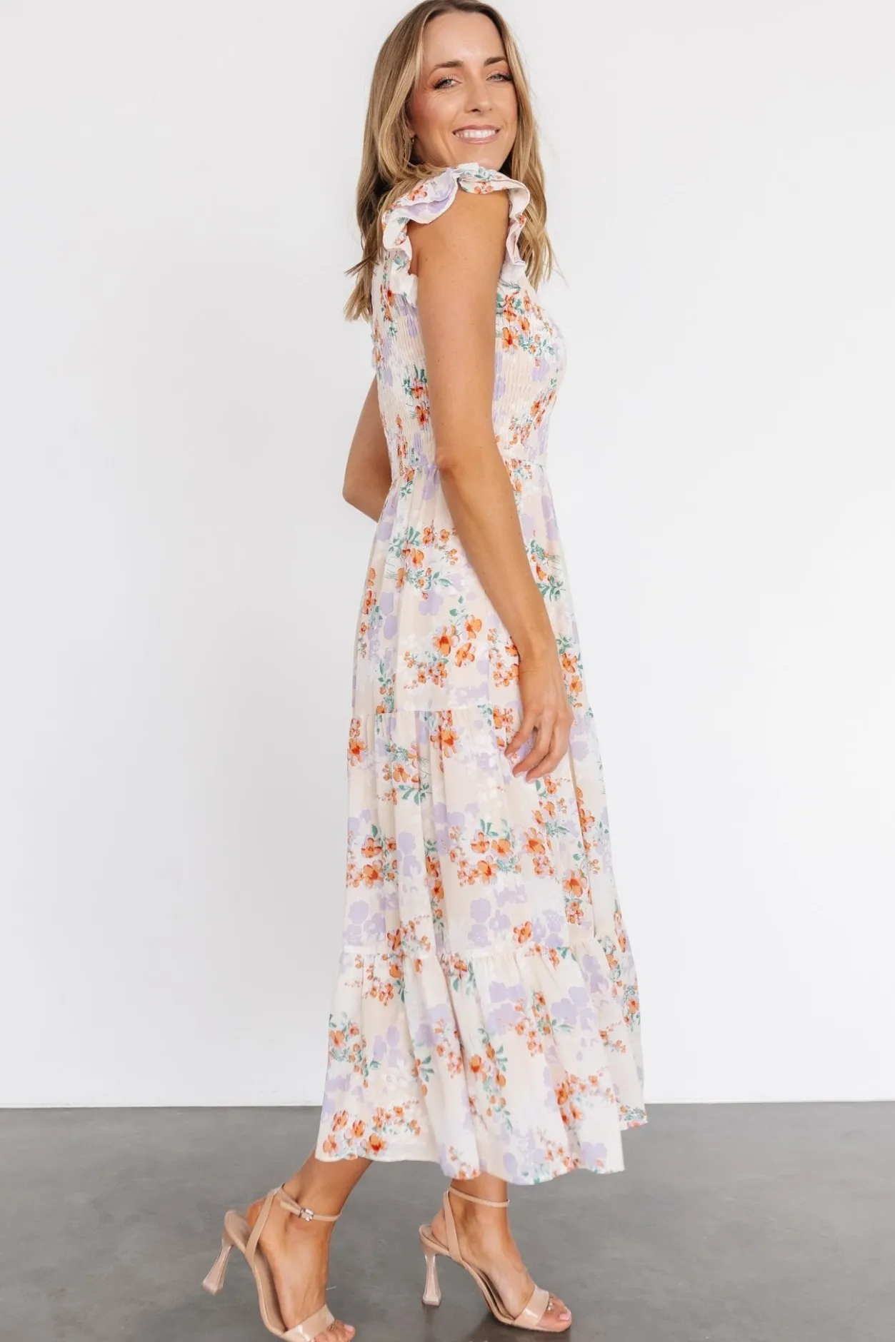 Clearance Baltic Born Arla Smocked Maxi Dress | Cream Floral CreamFloral