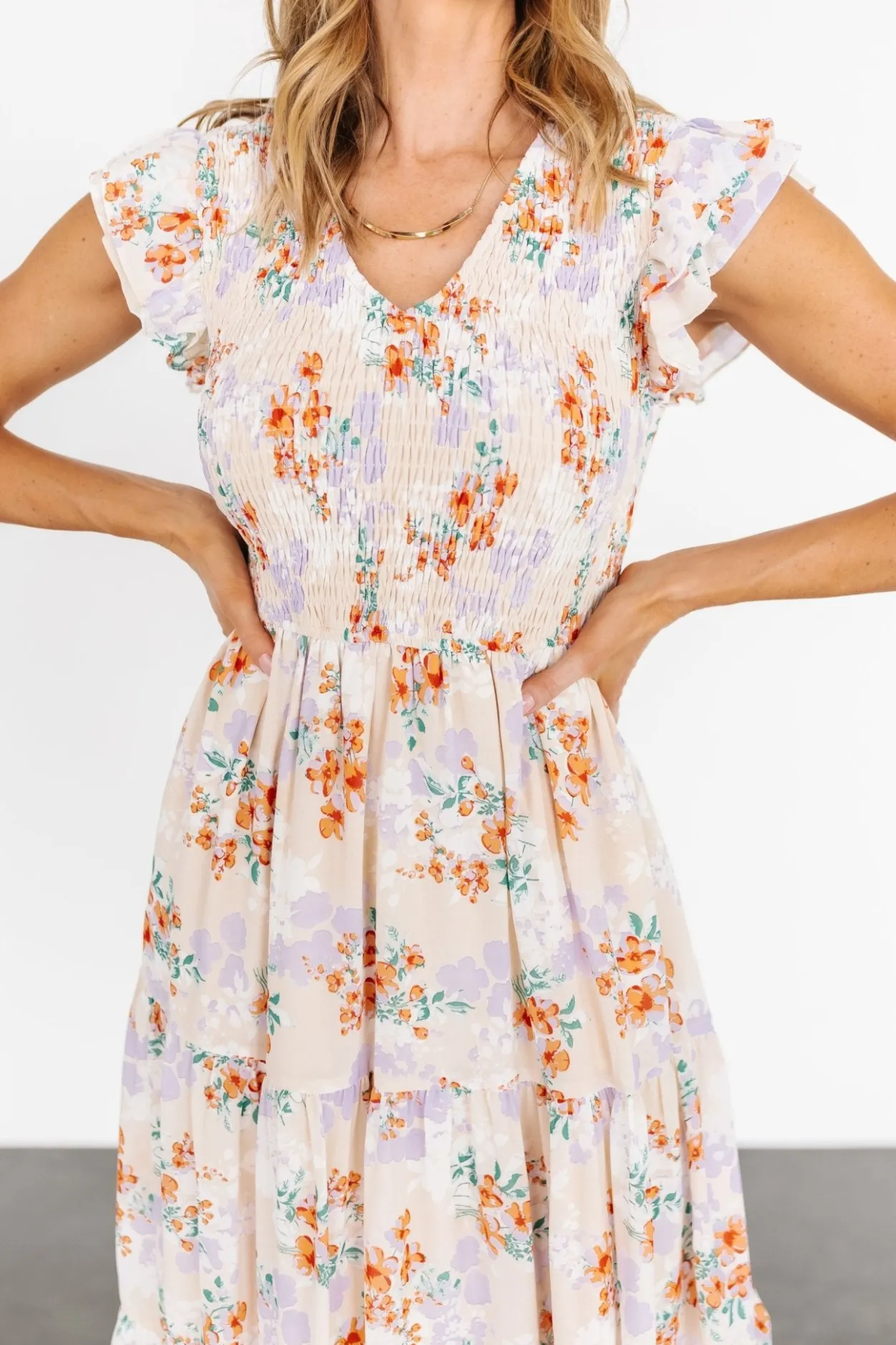 Clearance Baltic Born Arla Smocked Maxi Dress | Cream Floral CreamFloral