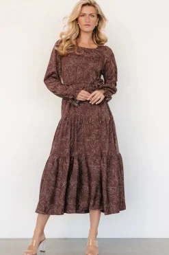 Outlet Baltic Born Ashlyn Long Sleeve Dress | Brown Print BrownPrint