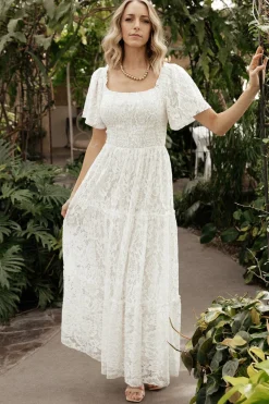 Hot Baltic Born Aspen Smocked Lace Maxi Dress | Off White OffWhite