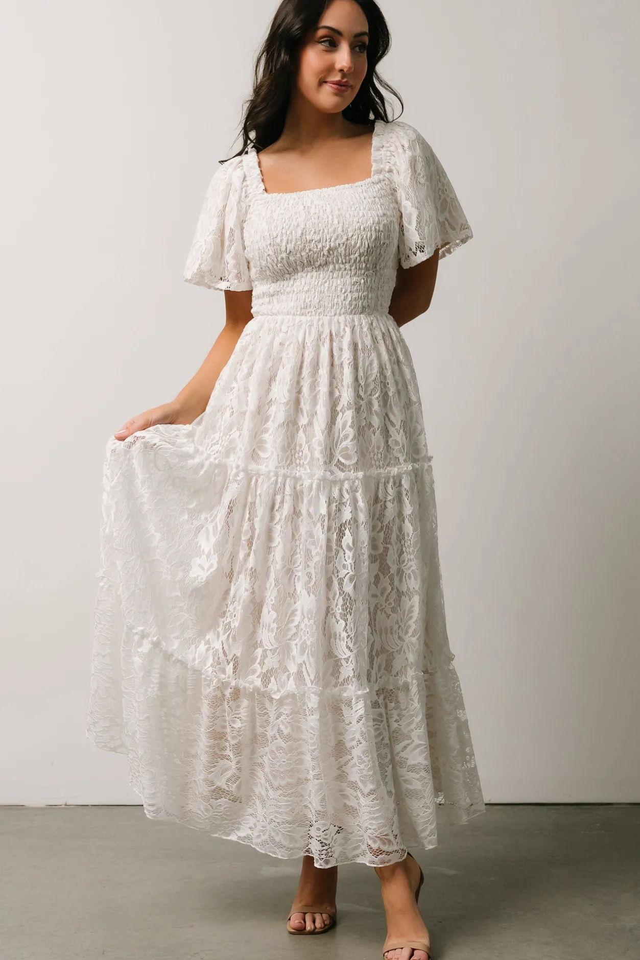 Hot Baltic Born Aspen Smocked Lace Maxi Dress | Off White OffWhite