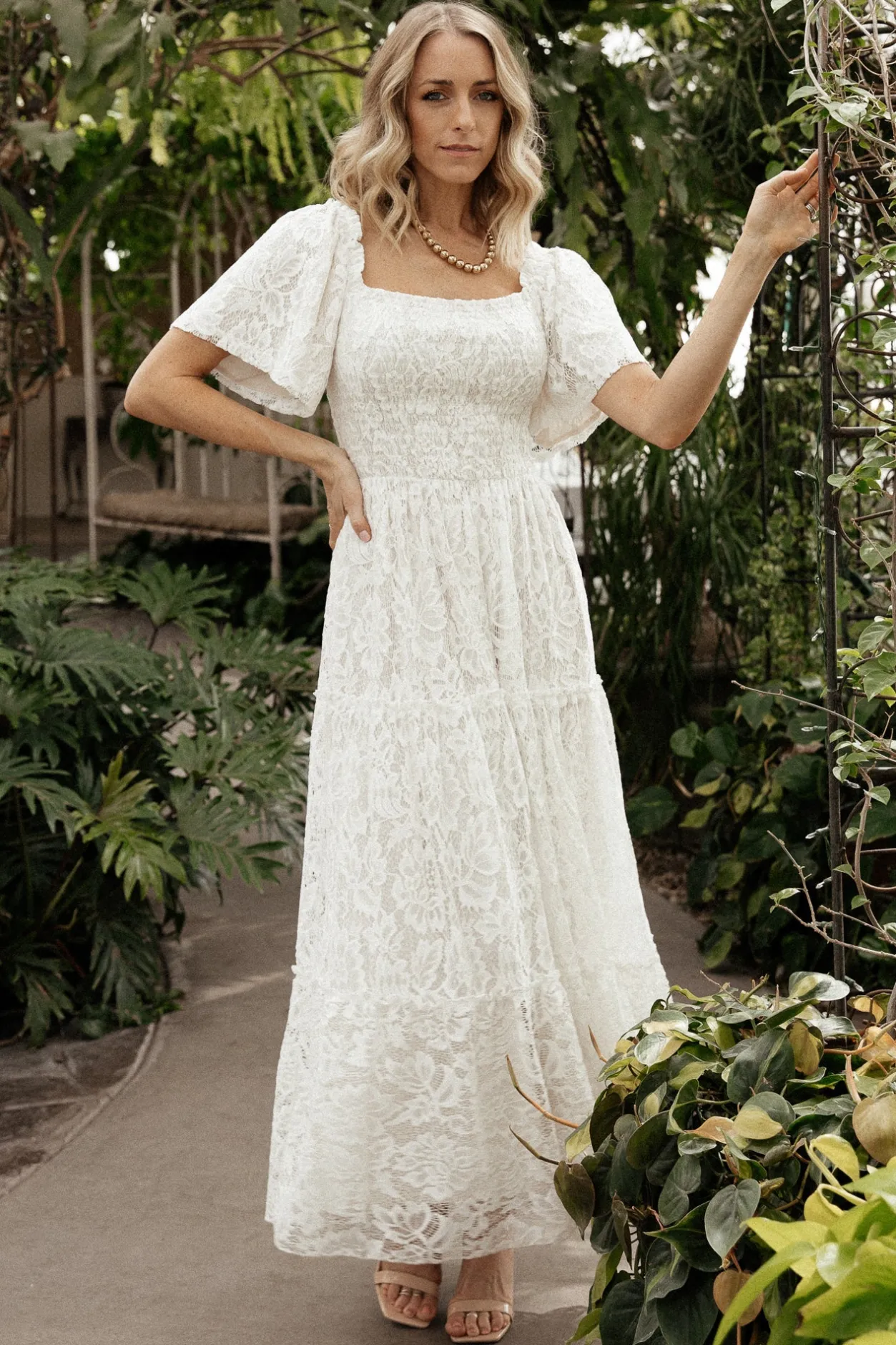 Hot Baltic Born Aspen Smocked Lace Maxi Dress | Off White OffWhite
