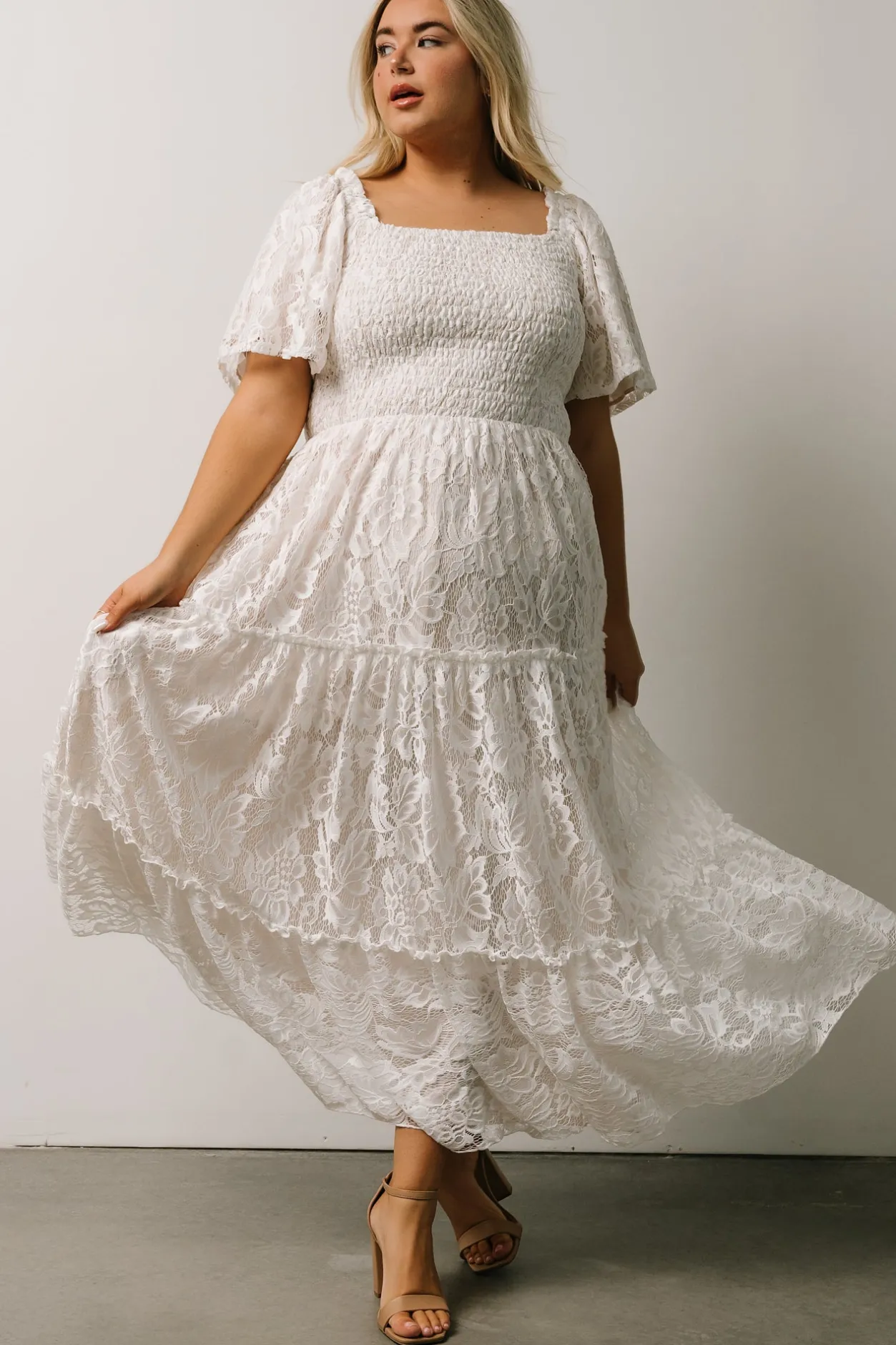 Hot Baltic Born Aspen Smocked Lace Maxi Dress | Off White OffWhite