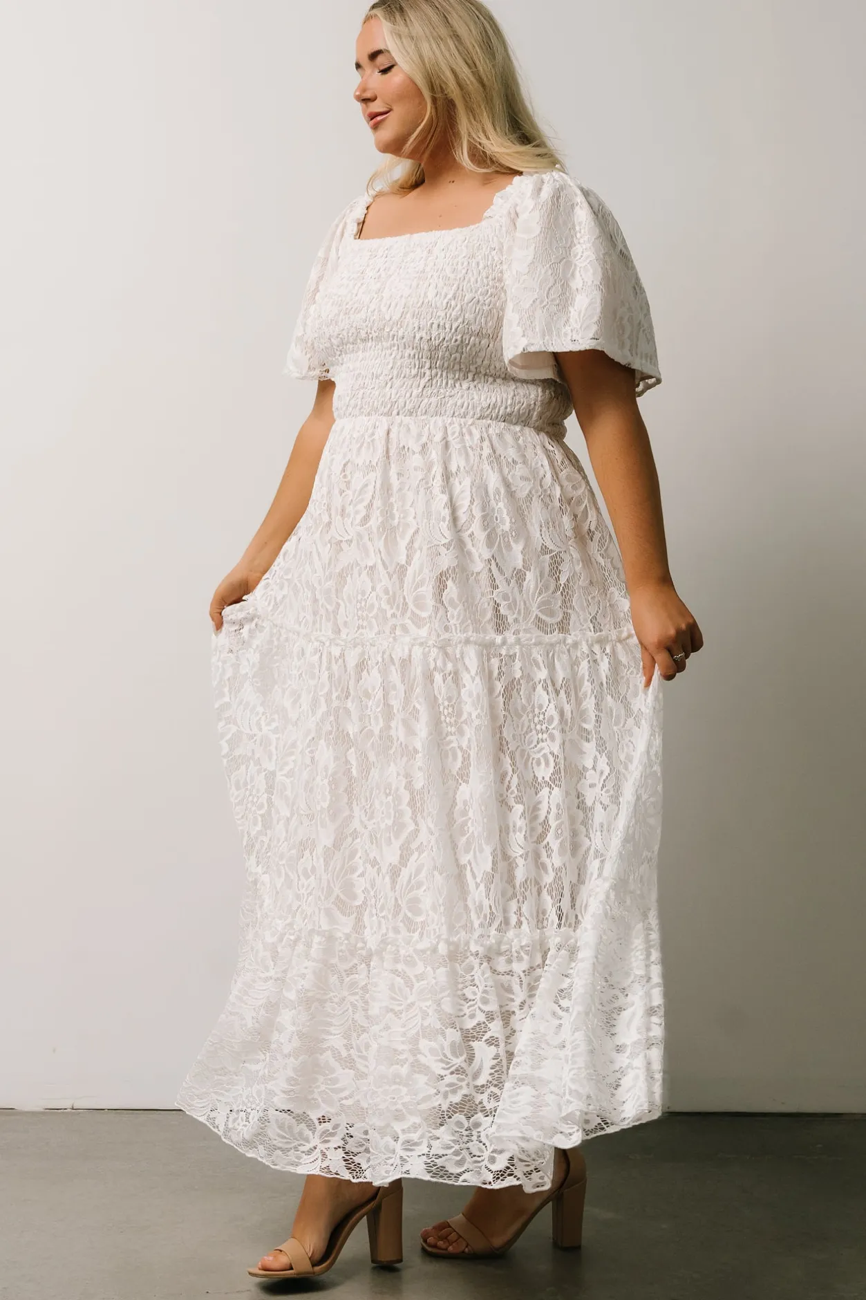 Hot Baltic Born Aspen Smocked Lace Maxi Dress | Off White OffWhite