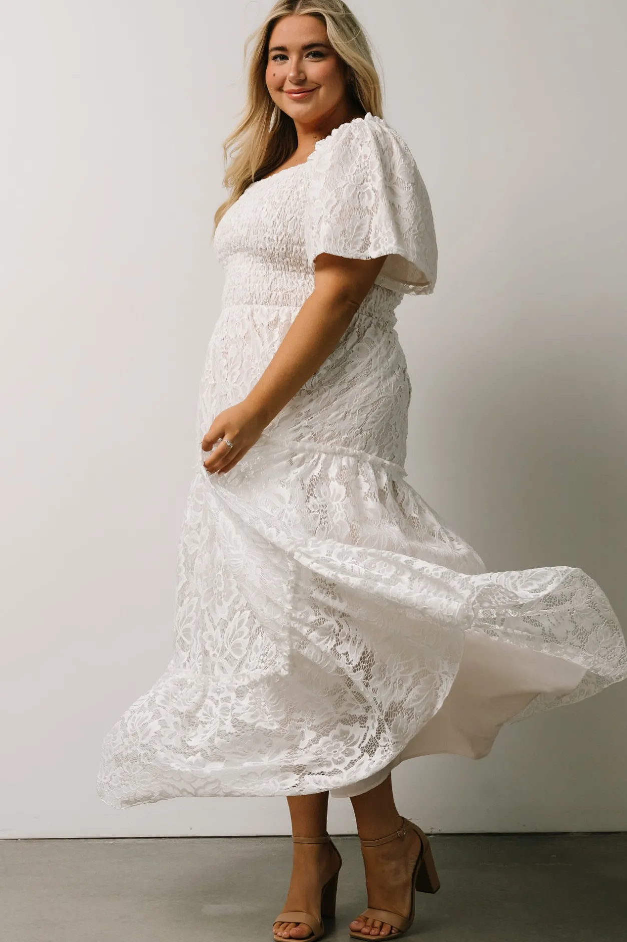 Hot Baltic Born Aspen Smocked Lace Maxi Dress | Off White OffWhite