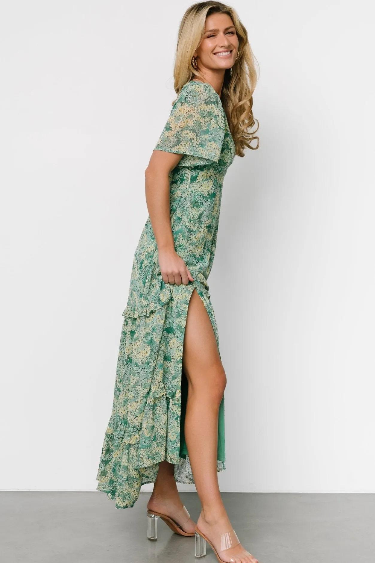 Sale Baltic Born Audrey Deep V Maxi Dress | Green Floral GreenFloral