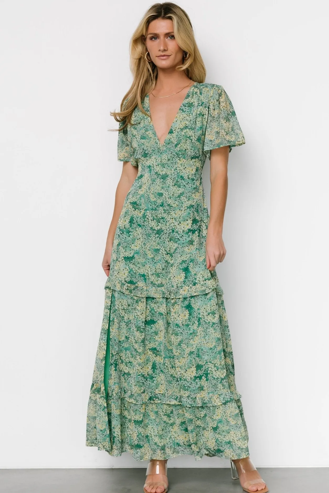 Sale Baltic Born Audrey Deep V Maxi Dress | Green Floral GreenFloral