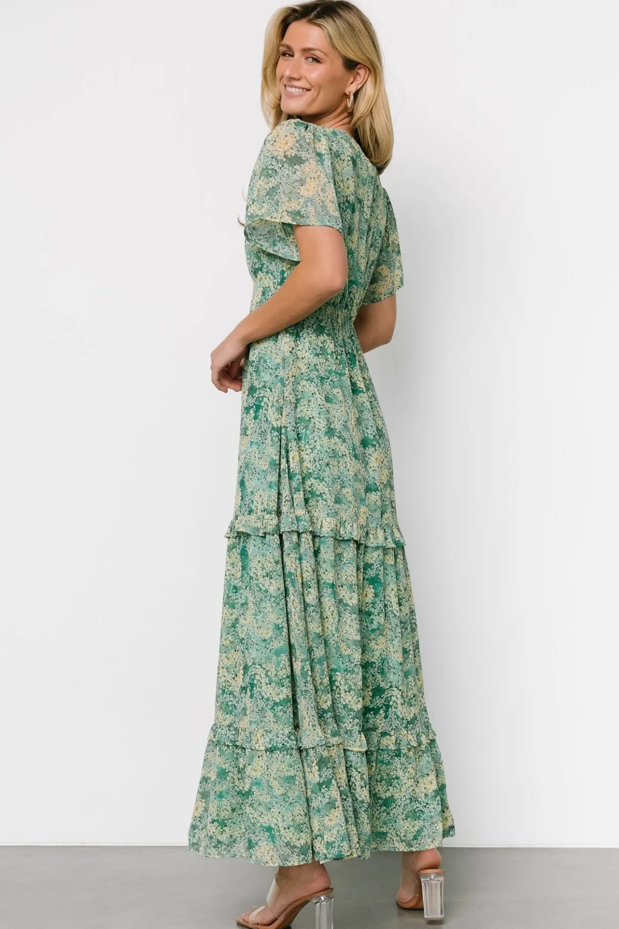 Sale Baltic Born Audrey Deep V Maxi Dress | Green Floral GreenFloral