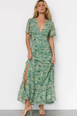 Sale Baltic Born Audrey Deep V Maxi Dress | Green Floral GreenFloral