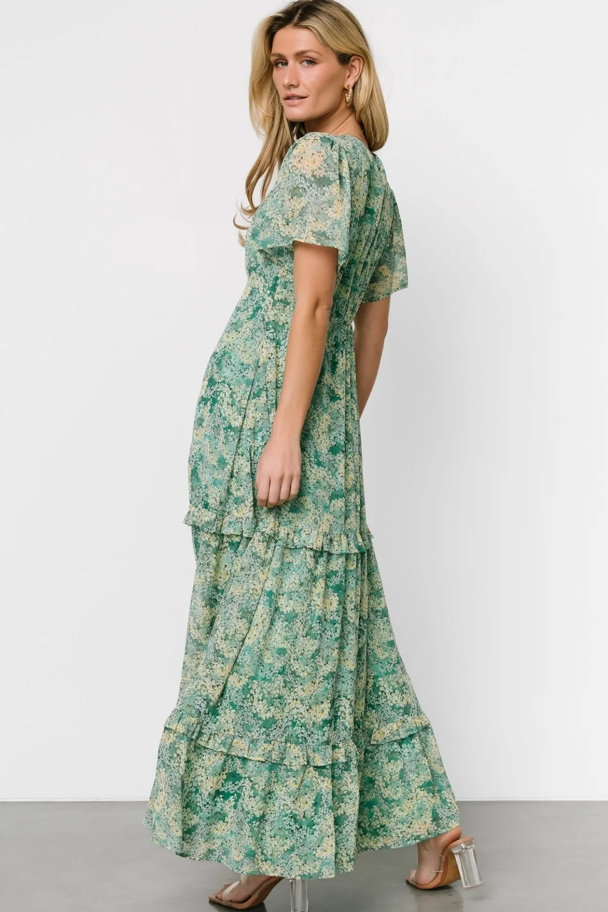 Sale Baltic Born Audrey Deep V Maxi Dress | Green Floral GreenFloral