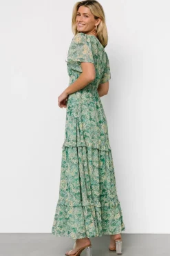 Sale Baltic Born Audrey Deep V Maxi Dress | Green Floral GreenFloral