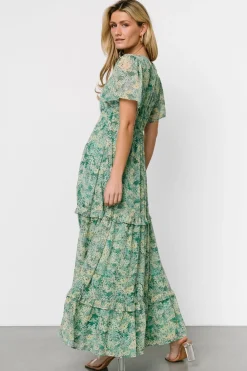 Sale Baltic Born Audrey Deep V Maxi Dress | Green Floral GreenFloral