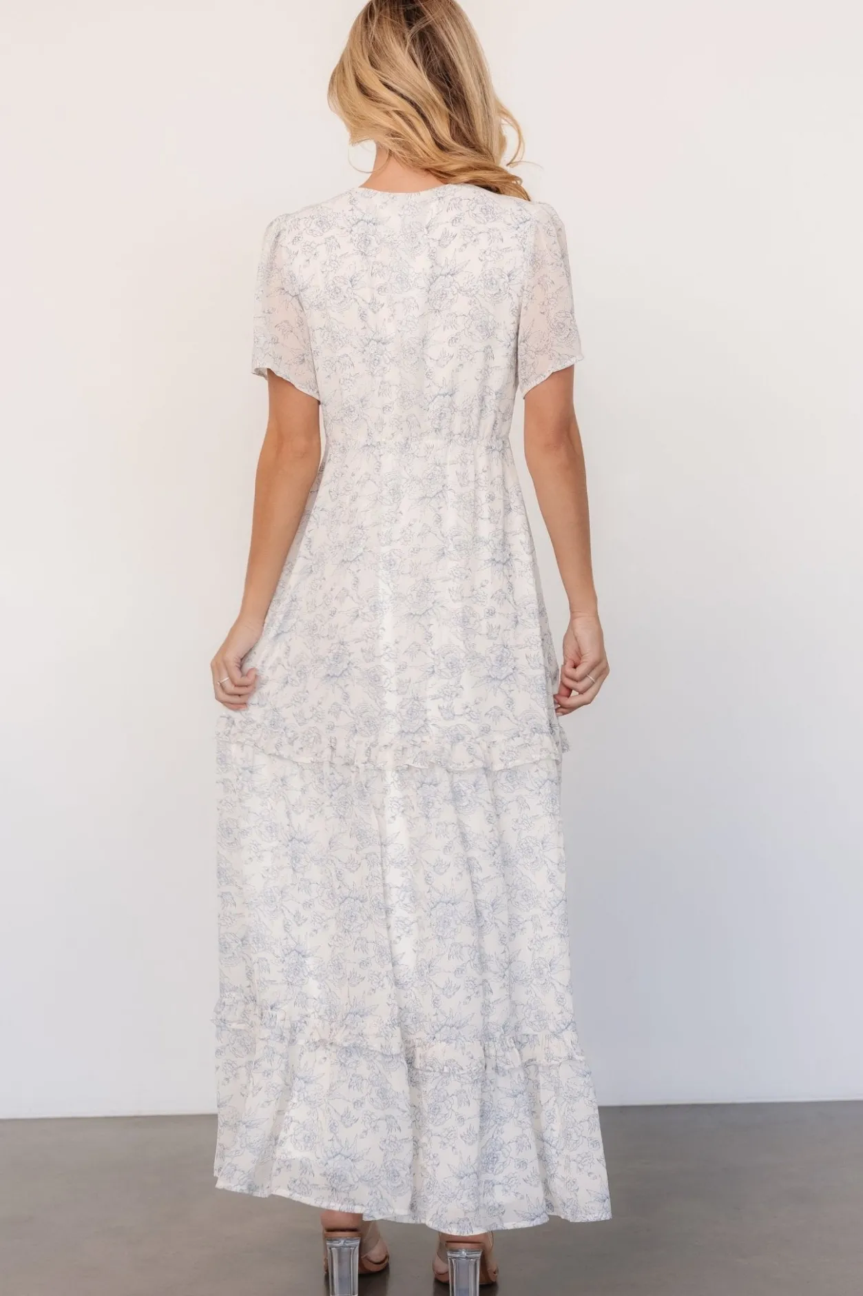 Hot Baltic Born Audrey Deep V Maxi Dress | Off White + Blue Floral OffWhite+BlueFloral