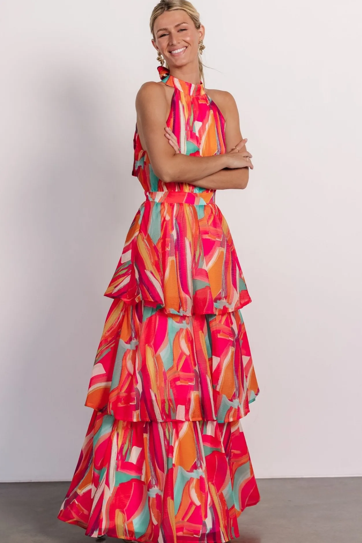 Fashion Baltic Born Autumn Halter Maxi Dress | Fuchsia Multi FuchsiaMulti