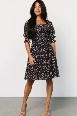 Best Baltic Born Azlyn Smocked Short Dress | Navy + Pink Floral Navy+PinkFloral