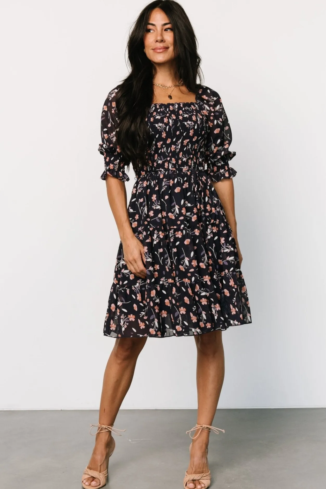 Best Baltic Born Azlyn Smocked Short Dress | Navy + Pink Floral Navy+PinkFloral