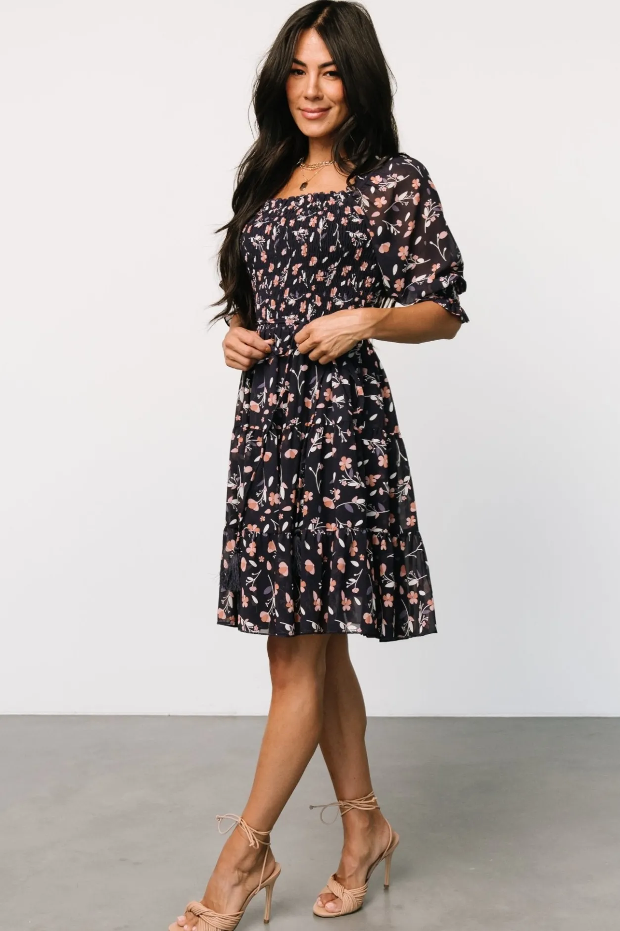Best Baltic Born Azlyn Smocked Short Dress | Navy + Pink Floral Navy+PinkFloral