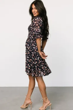 Best Baltic Born Azlyn Smocked Short Dress | Navy + Pink Floral Navy+PinkFloral