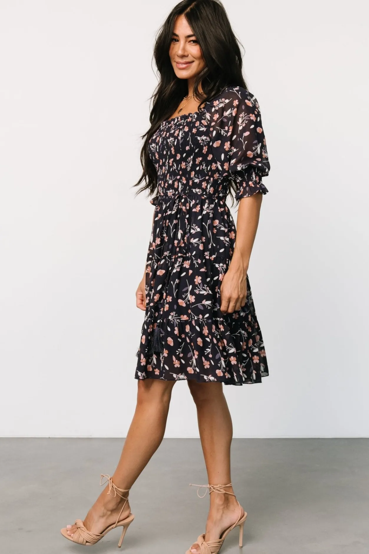 Best Baltic Born Azlyn Smocked Short Dress | Navy + Pink Floral Navy+PinkFloral