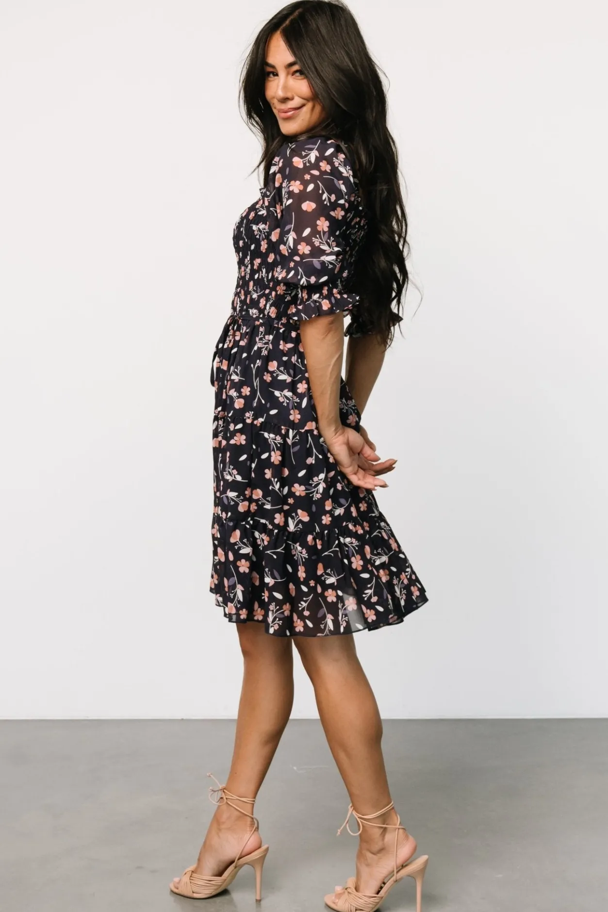 Best Baltic Born Azlyn Smocked Short Dress | Navy + Pink Floral Navy+PinkFloral
