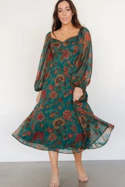Clearance Baltic Born Babette Basque Waist Dress | Teal Multi Floral TealMultiFloral
