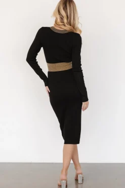 Outlet Baltic Born Birgitta Ribbed Sweater Dress | Black + Gold Black+Gold