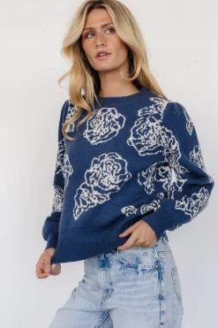 Online Baltic Born Blake Floral Sweater | Blue + Cream Blue+Cream
