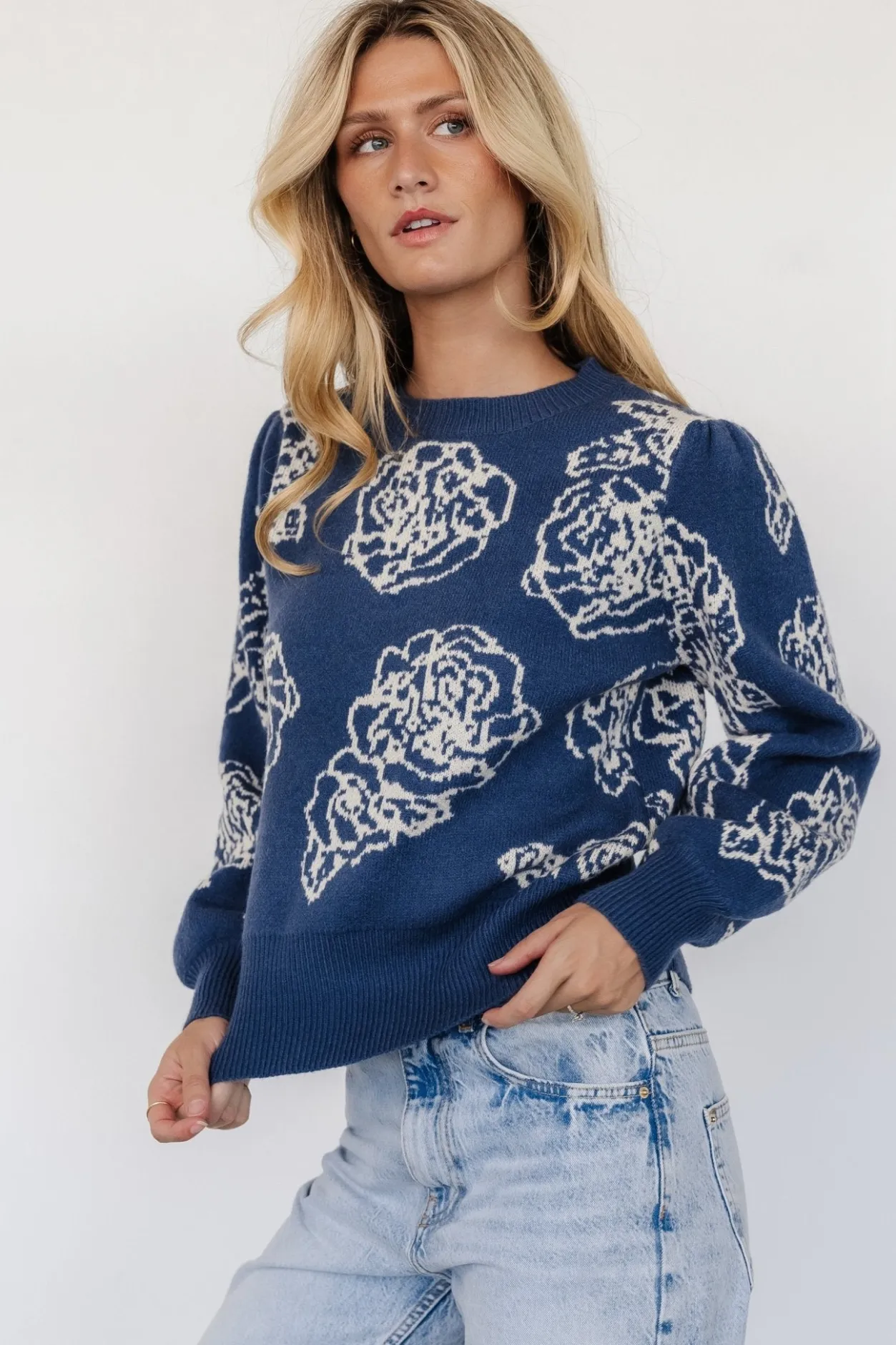 Online Baltic Born Blake Floral Sweater | Blue + Cream Blue+Cream