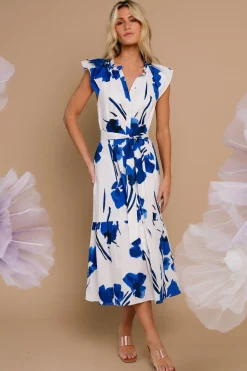New Baltic Born Blakely Button Dress | White + Cobalt White+Cobalt