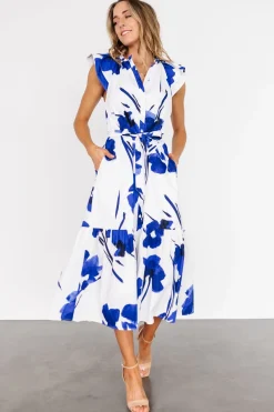 New Baltic Born Blakely Button Dress | White + Cobalt White+Cobalt