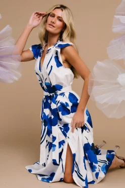 New Baltic Born Blakely Button Dress | White + Cobalt White+Cobalt