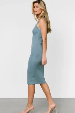 Hot Baltic Born Bobbie Snap Button Midi Dress | Dusty Blue DustyBlue