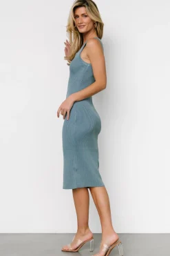 Hot Baltic Born Bobbie Snap Button Midi Dress | Dusty Blue DustyBlue