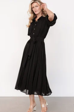 Clearance Baltic Born Boston Pleated Button Dress | Black