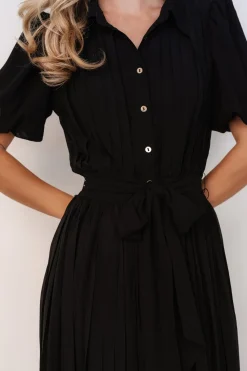 Clearance Baltic Born Boston Pleated Button Dress | Black