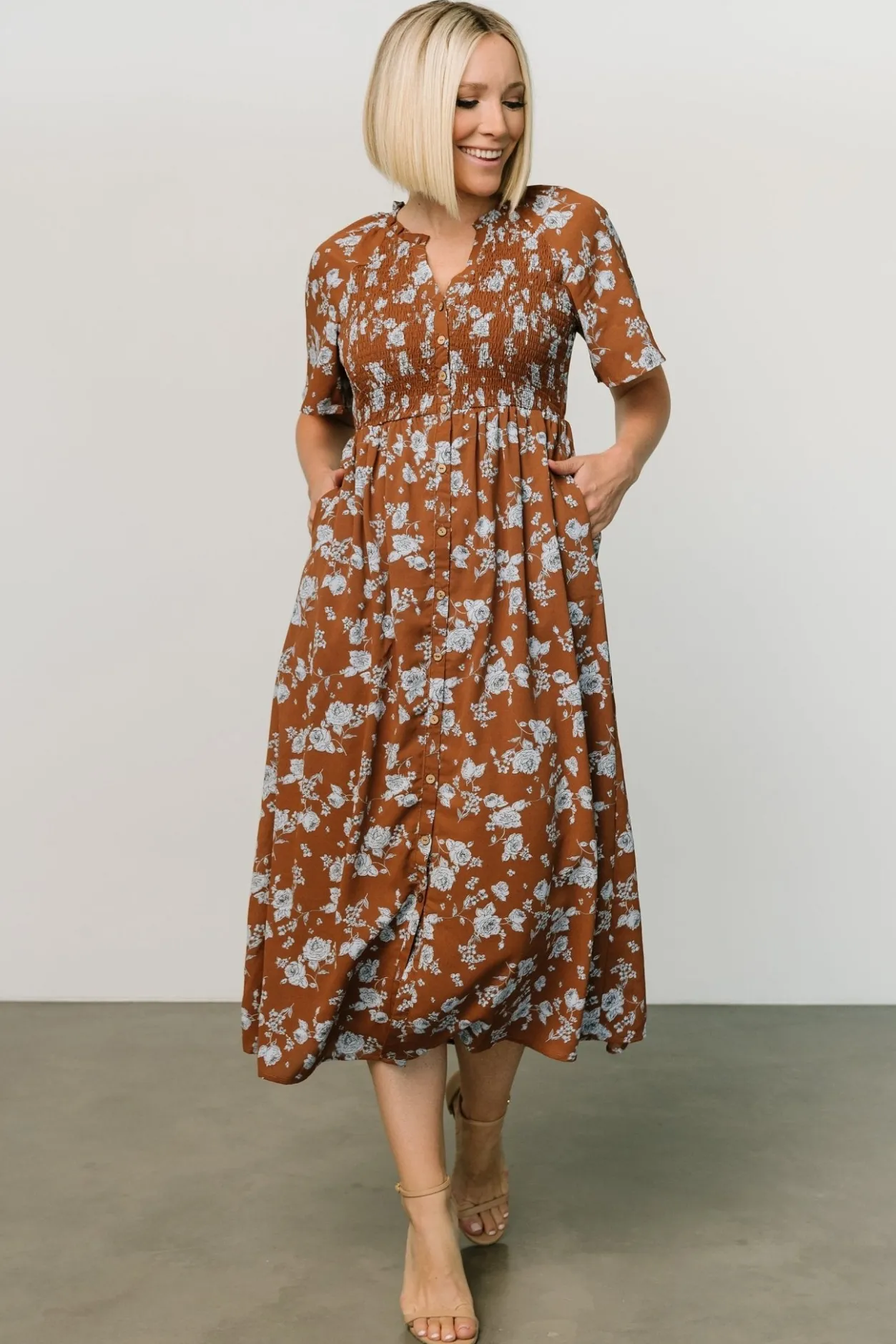 Clearance Baltic Born Botega Midi Dress | Brown + Blue Brown+Blue