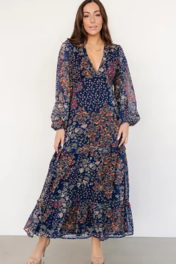 Outlet Baltic Born Bowman Deep V Maxi Dress | Dark Blue Multi DarkBlueMulti