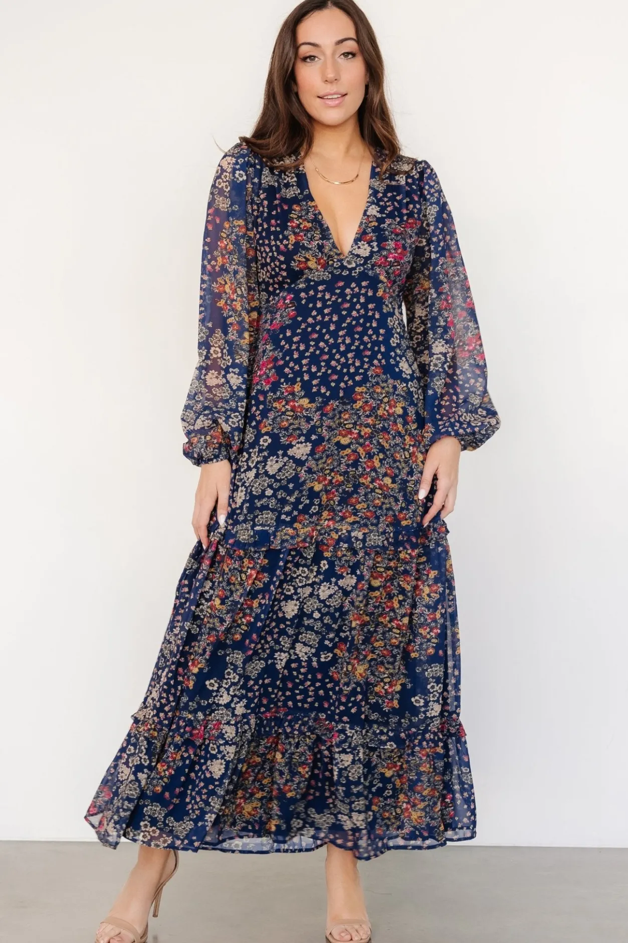 Outlet Baltic Born Bowman Deep V Maxi Dress | Dark Blue Multi DarkBlueMulti