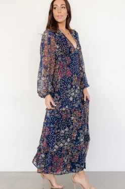 Outlet Baltic Born Bowman Deep V Maxi Dress | Dark Blue Multi DarkBlueMulti