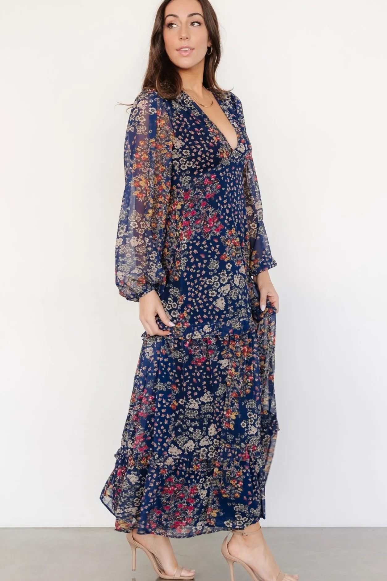 Outlet Baltic Born Bowman Deep V Maxi Dress | Dark Blue Multi DarkBlueMulti
