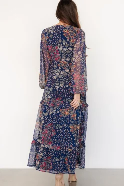 Outlet Baltic Born Bowman Deep V Maxi Dress | Dark Blue Multi DarkBlueMulti