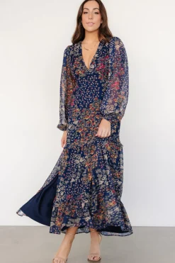 Outlet Baltic Born Bowman Deep V Maxi Dress | Dark Blue Multi DarkBlueMulti