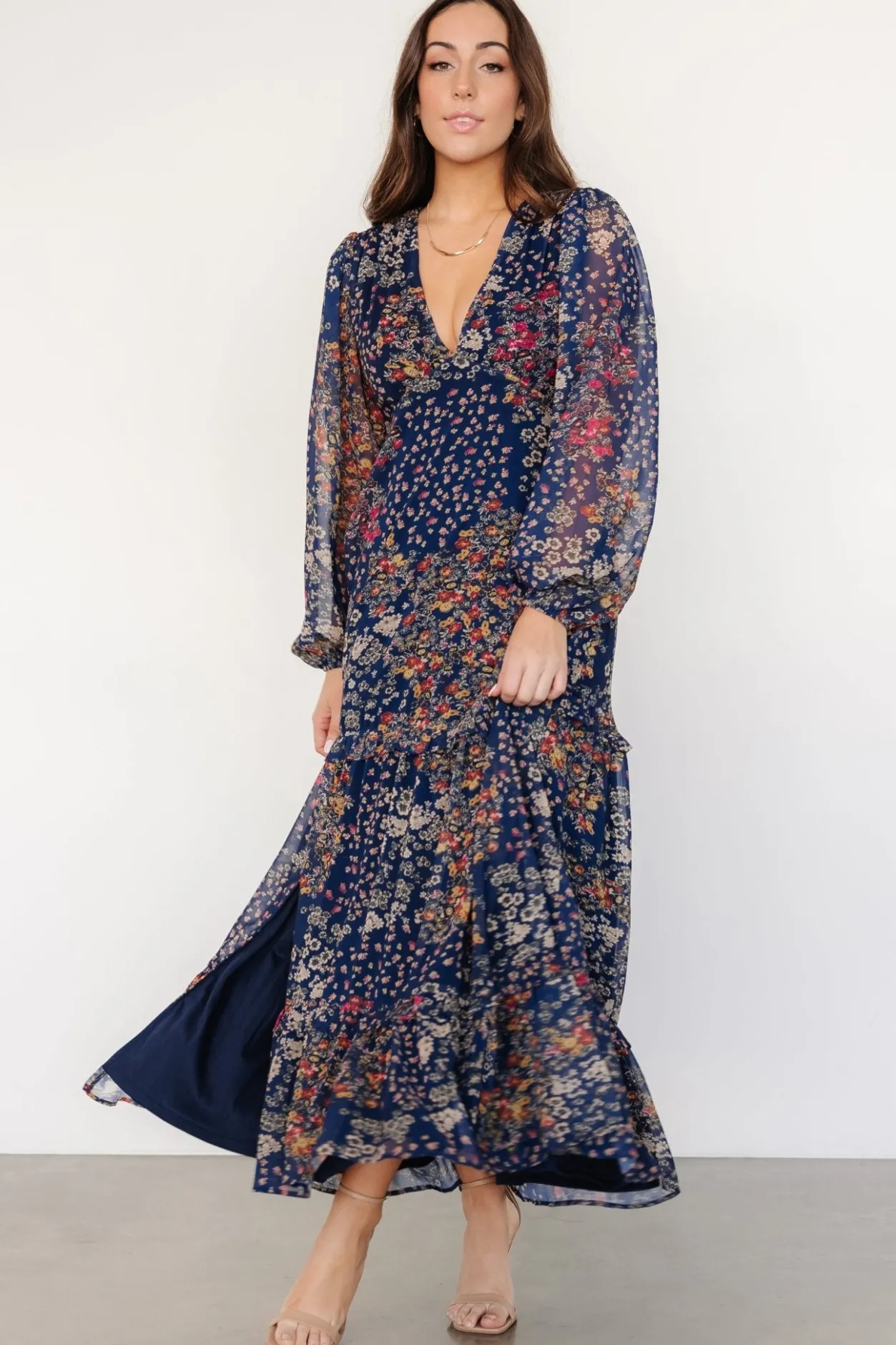 Outlet Baltic Born Bowman Deep V Maxi Dress | Dark Blue Multi DarkBlueMulti
