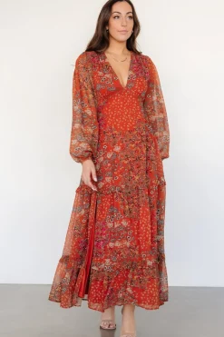 Clearance Baltic Born Bowman Deep V Maxi Dress | Rust Multi RustMulti