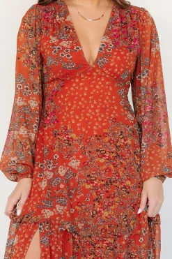 Clearance Baltic Born Bowman Deep V Maxi Dress | Rust Multi RustMulti