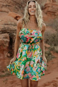 Discount Baltic Born Braiden Short Dress | Green Multi Floral GreenMultiFloral